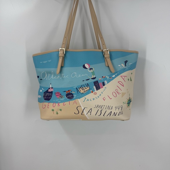 Spartina 449 Charleston medium size Stylish Blue and Tan Tote Bag - Picture 8 of 16